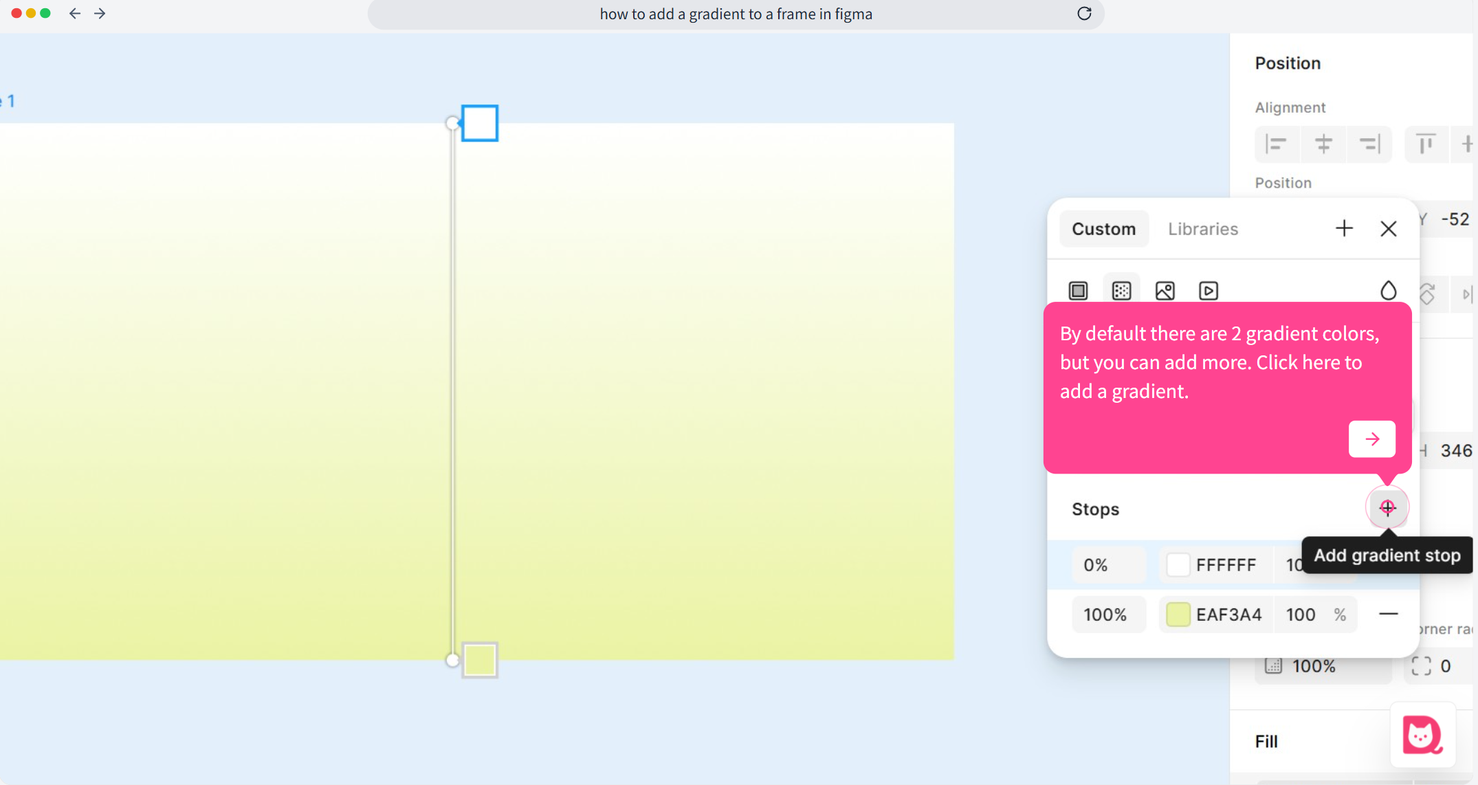 Click the + icon next to the gradient bar to add extra color stops.