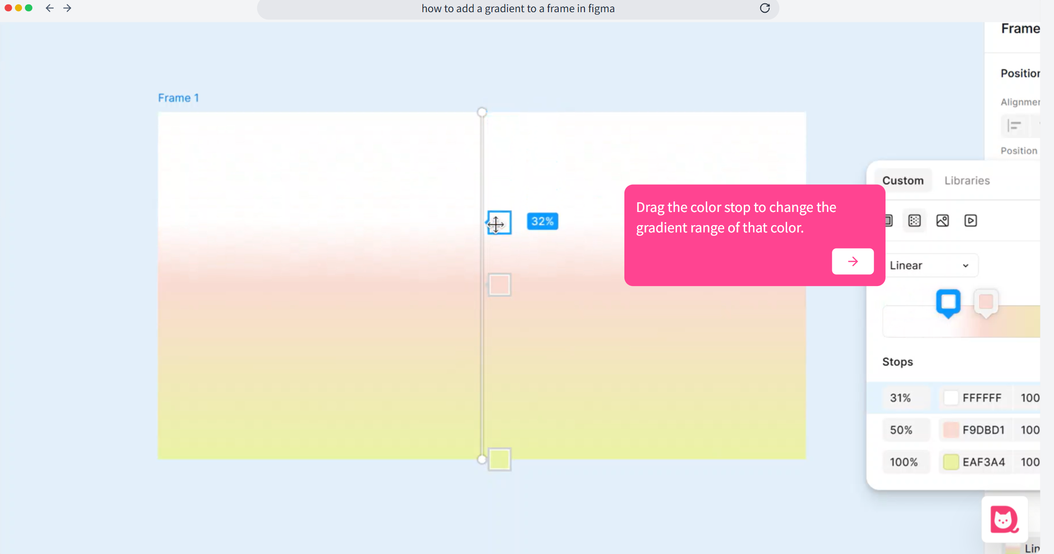 Drag the small square handles to change the color blending range for each stop.