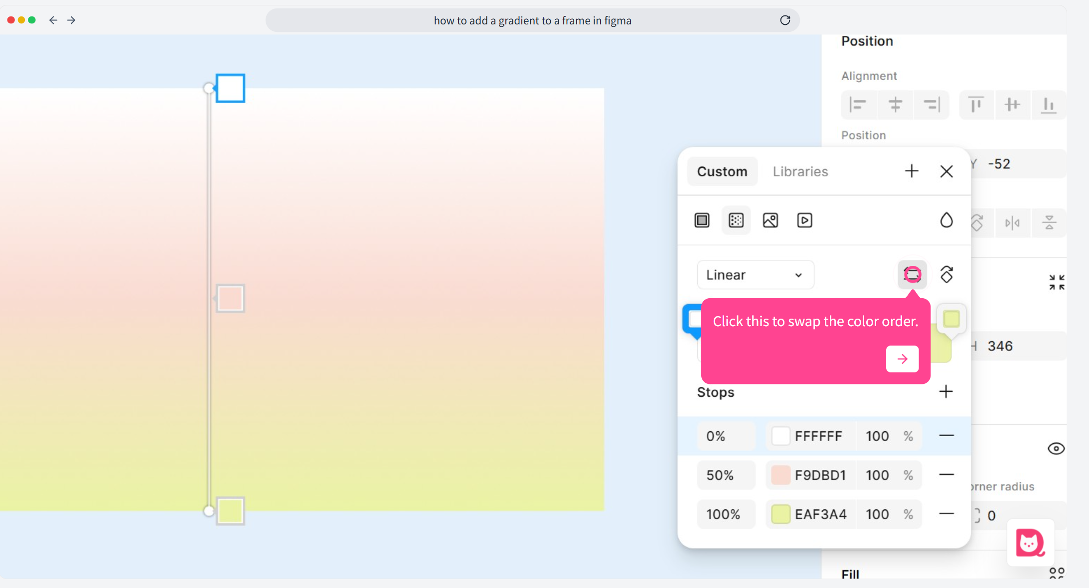 Use the “Swap” icon to reverse the direction of your gradient colors.
