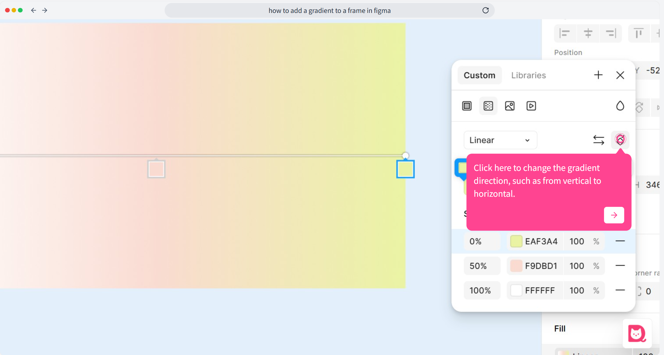 Choose a preset gradient direction such as horizontal or vertical from the angle options.