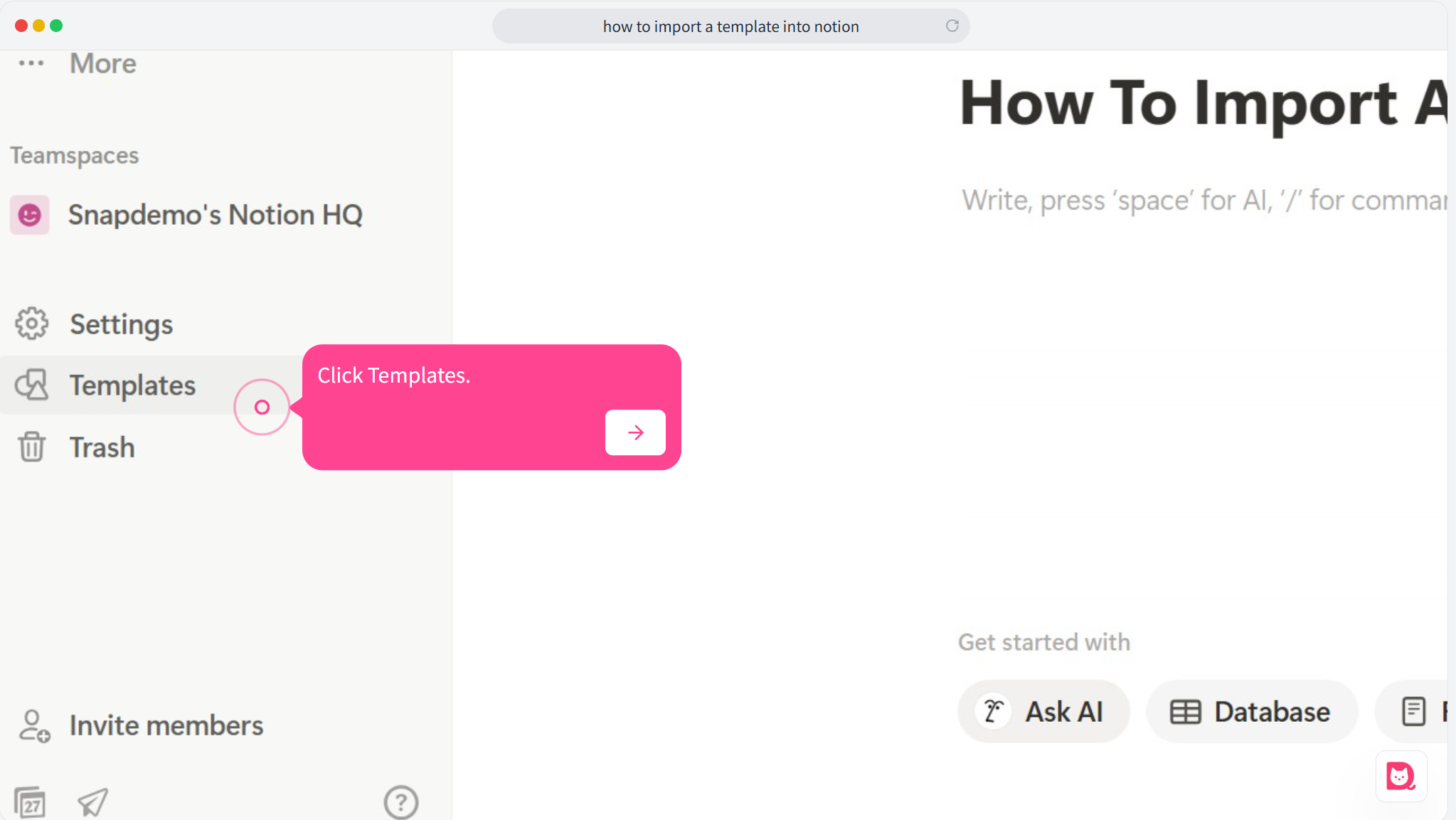 Click the Templates button in the right-side menu or find the template option at the bottom of a blank page.