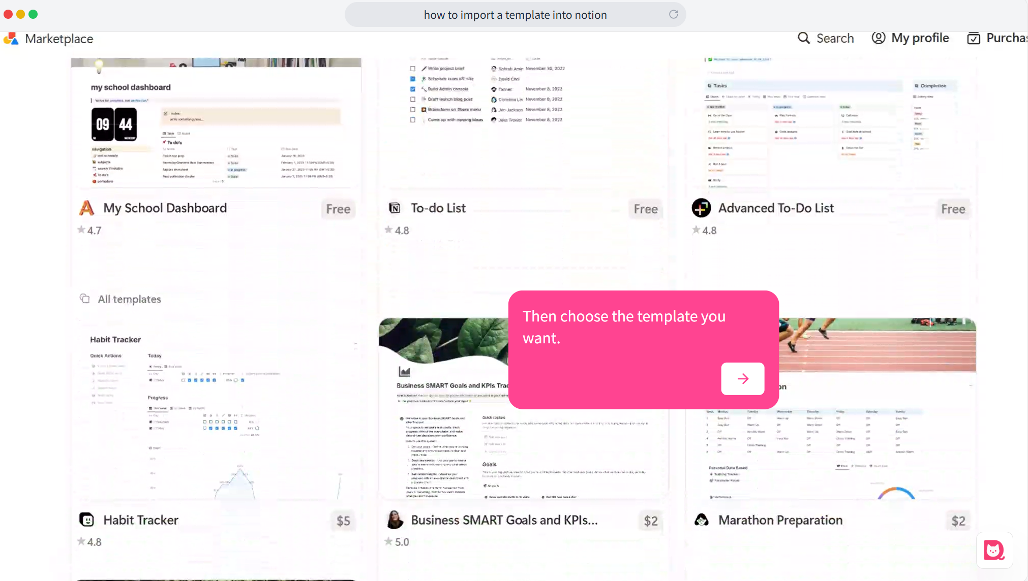 Browse and select the template that fits your needs, showcasing various template options.