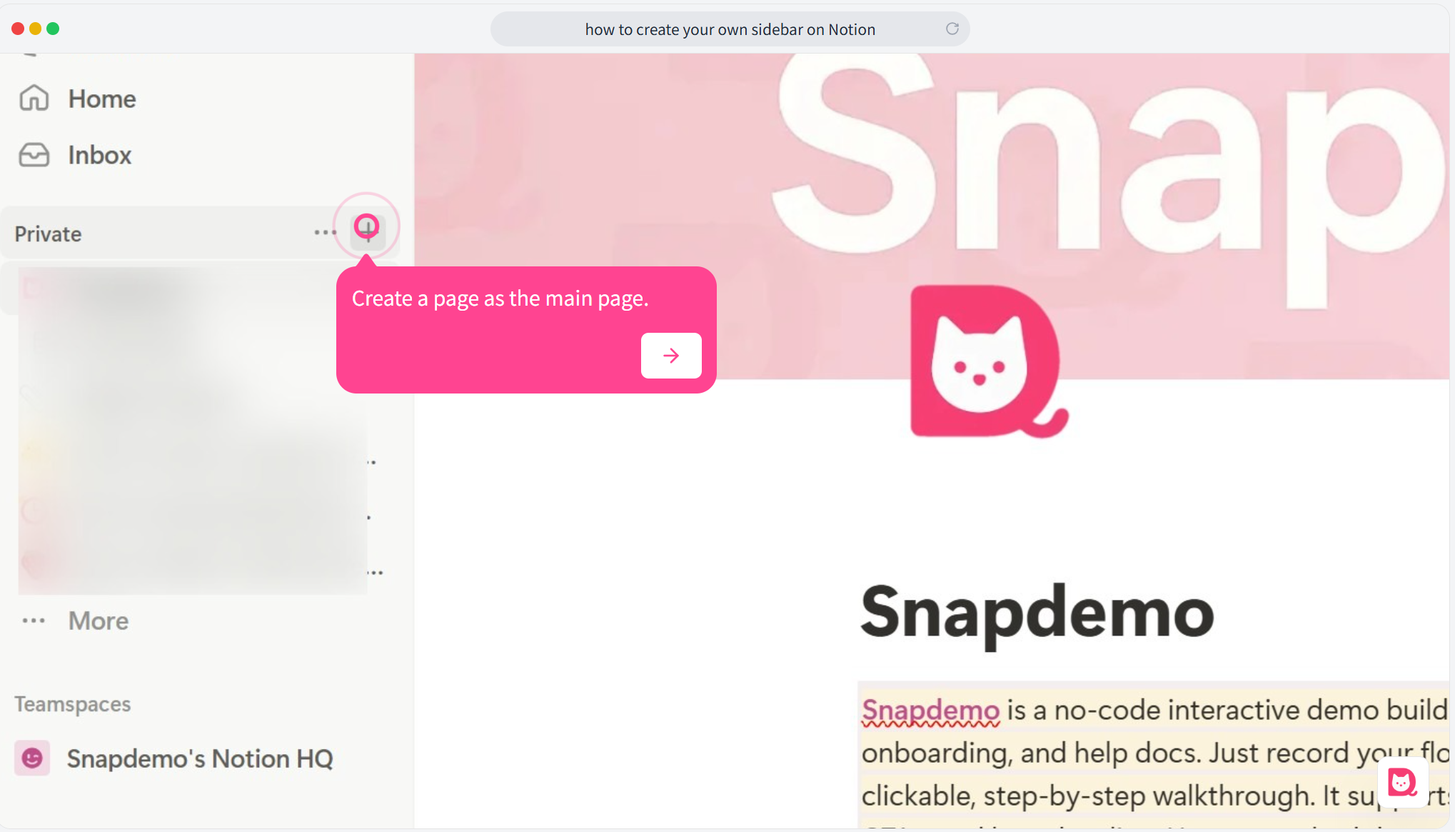 Image showing the creation of a main page in Notion.
