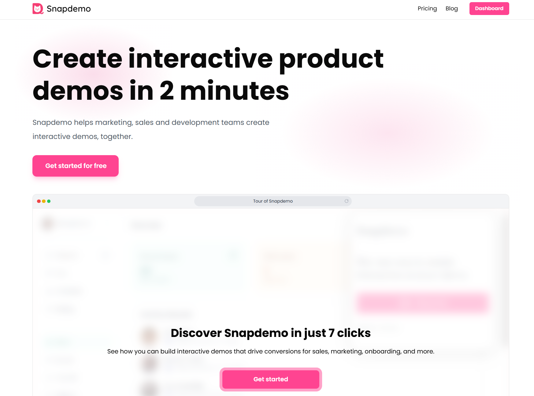 Snapdemo interactive demo tool homepage screenshot, supporting real-time collaboration for remote SaaS teams