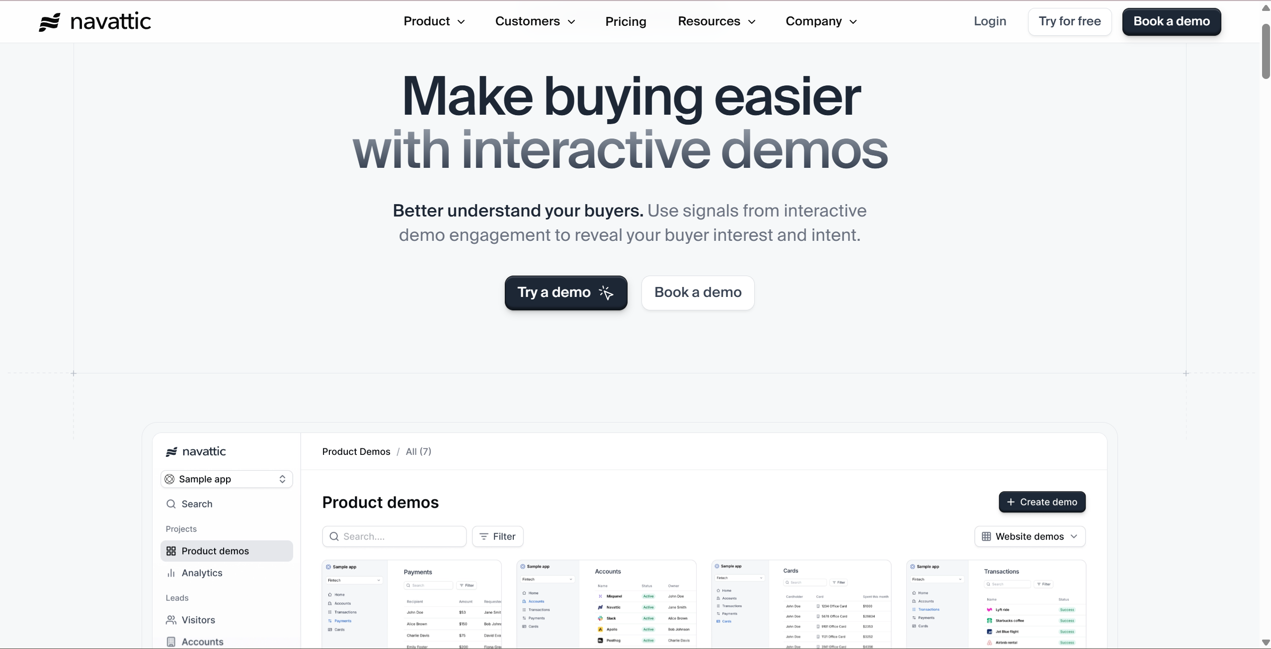 Navattic interactive demo platform homepage screenshot